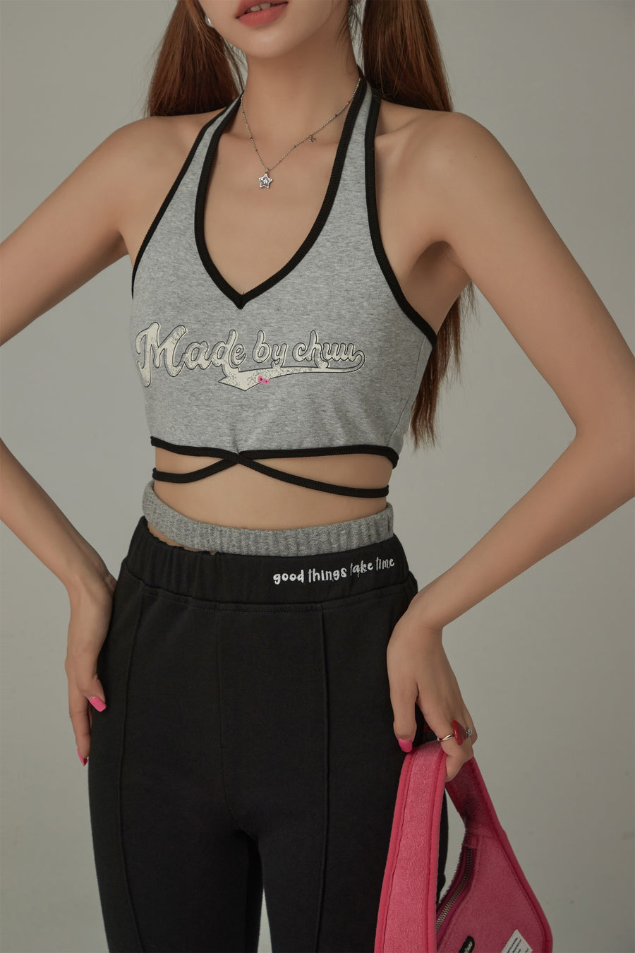 CHUU Logo Halter Criss Cross Sleeveless Top