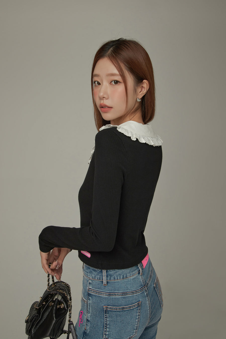 CHUU Lace Big Collar Top