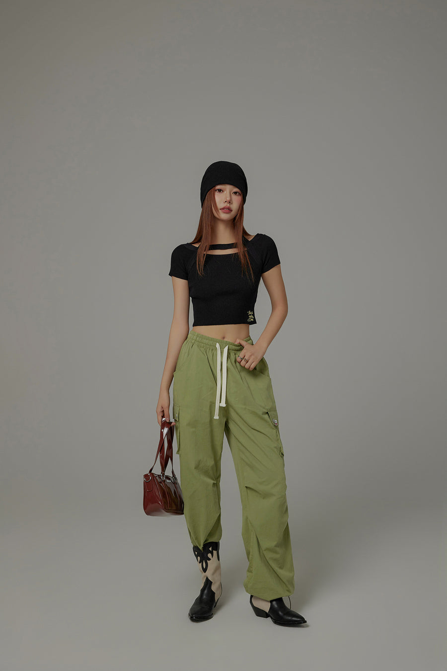 CHUU Halter Neck Banding Basic Short Sleeve Knit Crop Top