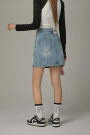 Lace Up Heart Star Denim Skirt