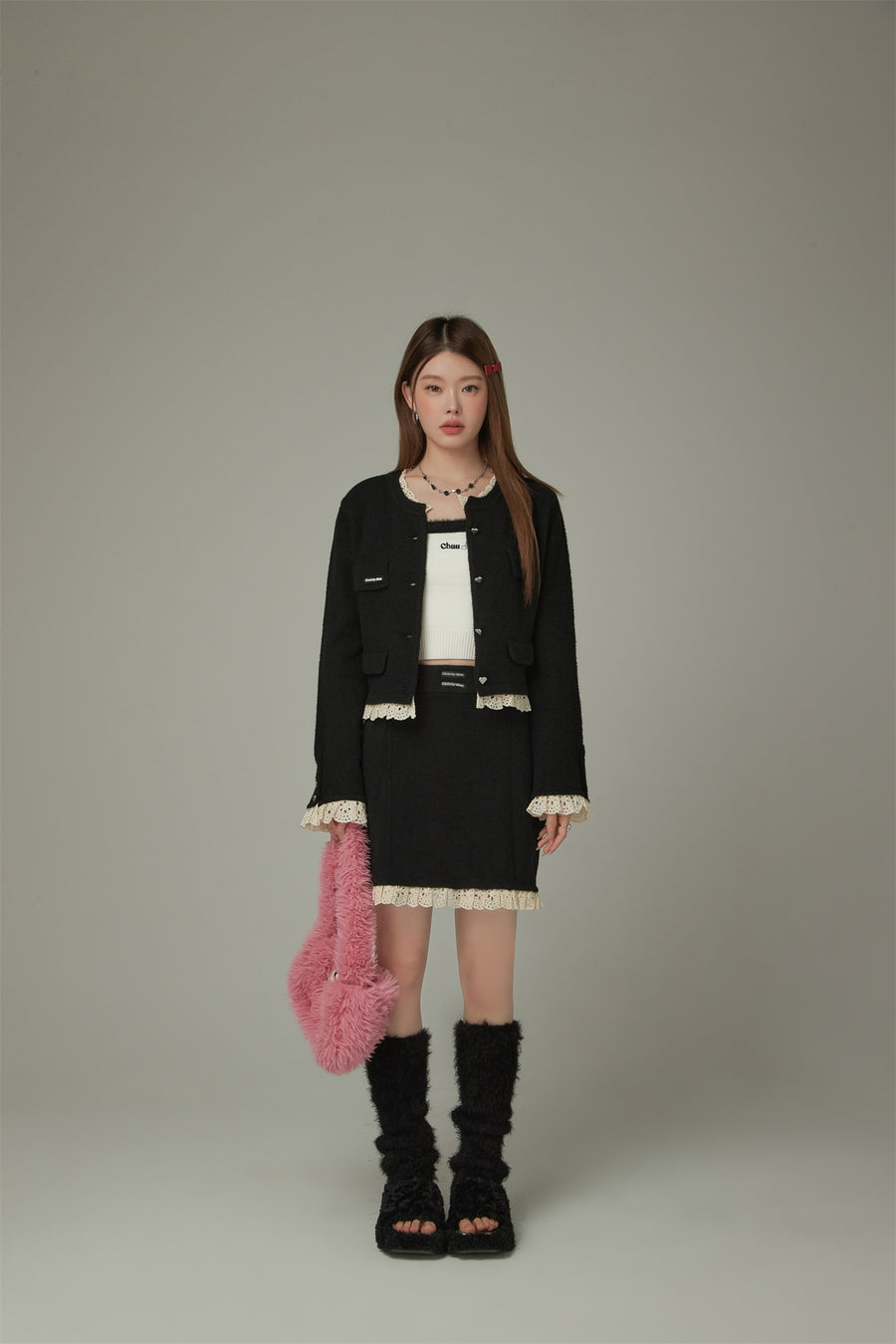 CHUU Lace Heart Button Cardigan