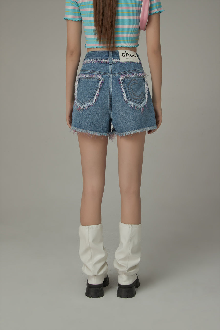 CHUU Fringed Denim Shorts