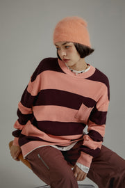 Color Pocket Stripe Knit Sweater