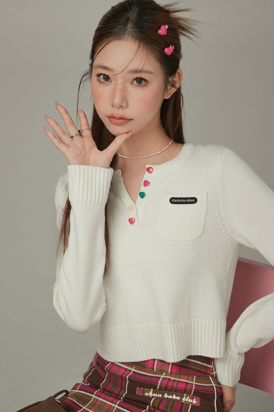 CHUU Rainbow Button Knit Top