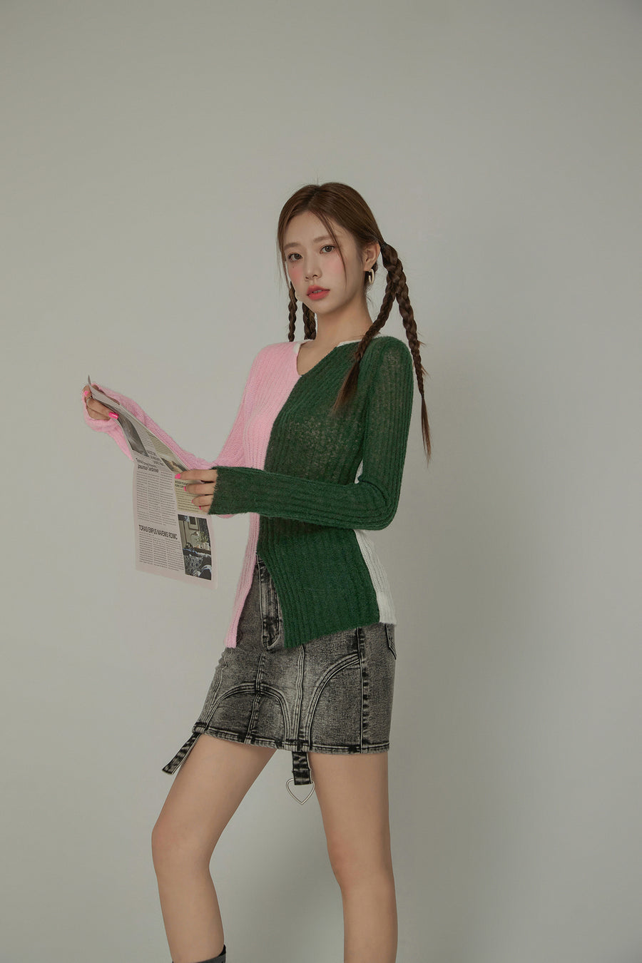 CHUU Bicolor Block Long Sleeves Knit Sweater