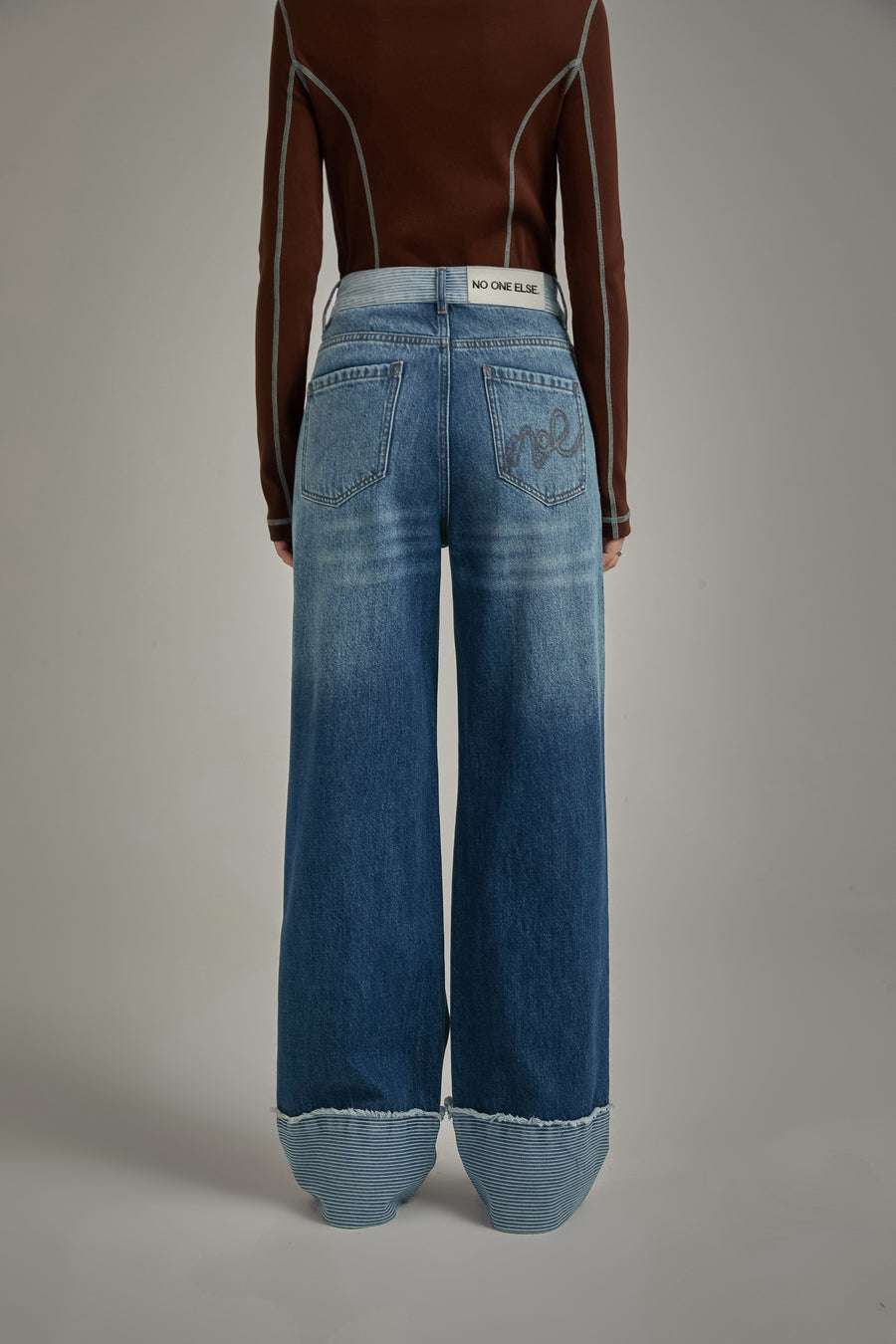 CHUU Roll Up Frayed Hem Wide Denim Jeans