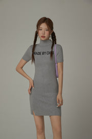 High Neck Logo Knit Mini Dress