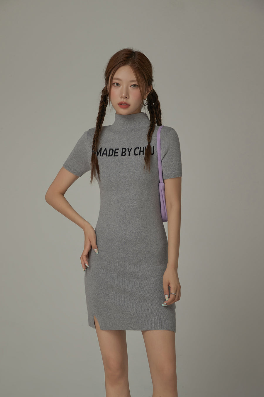 CHUU High Neck Logo Knit Mini Dress