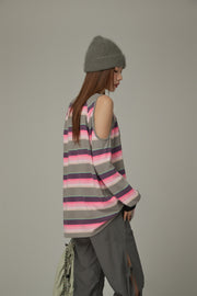 Logo One Shoulder Stripe Cherry T-Shirt