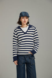 Collar Striped Knit Sweater