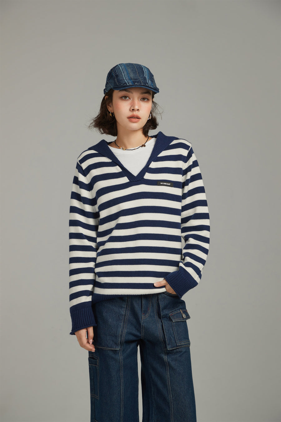 CHUU Collar Striped Knit Sweater