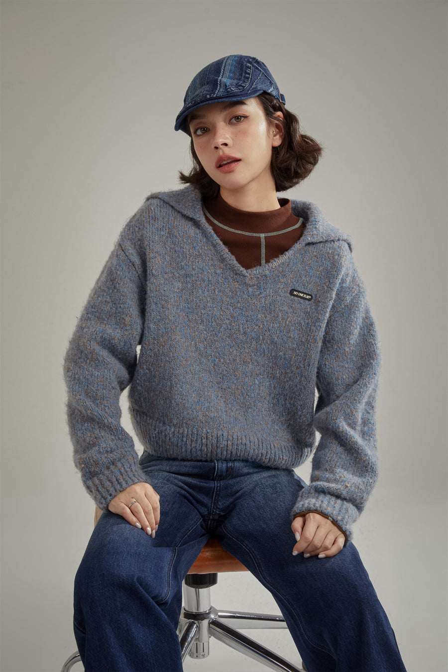 CHUU Open Big Collar Knit Sweater