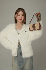 Embroidered Fuzzy Hooded Cardigan