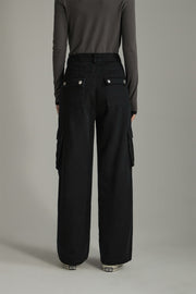 Color Pocket Wide Casual Pants