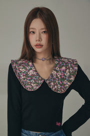 Flower Floral Collar Long Sleeved T-Shirt