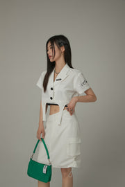 String Shirrring Daily Pocket Knee Length Skirt