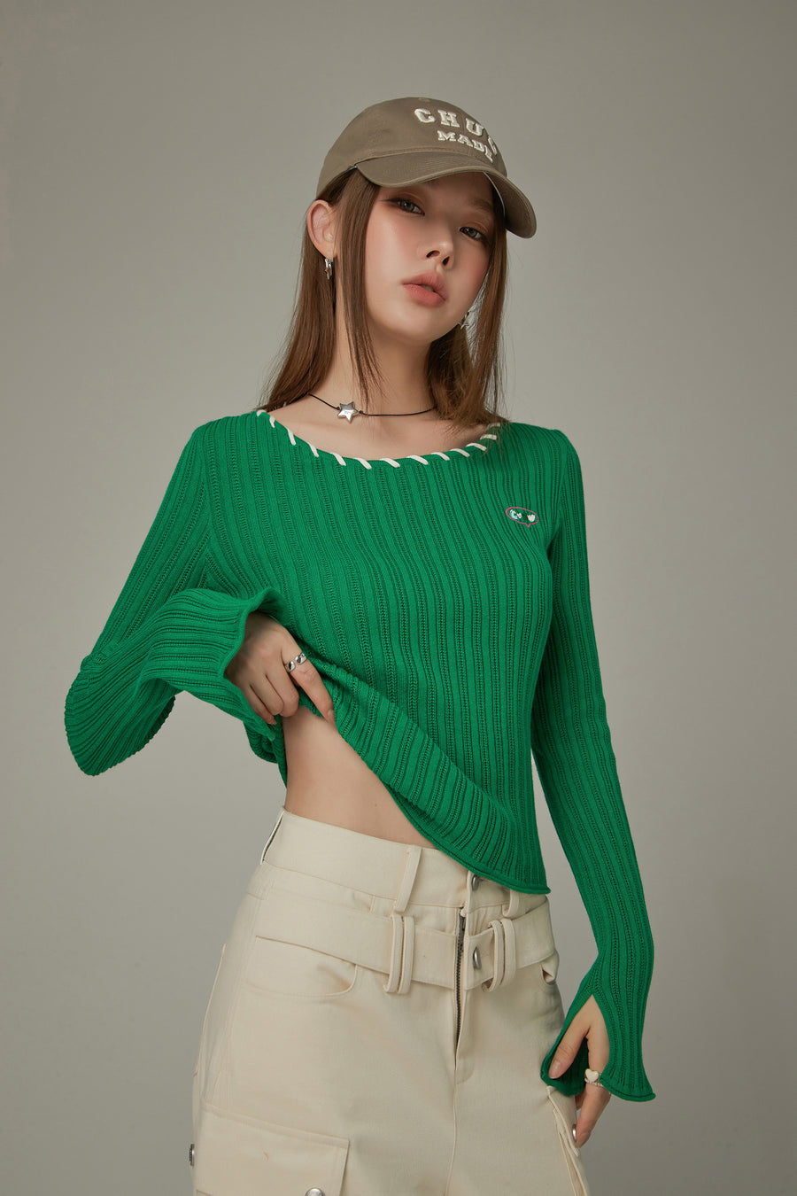 CHUU Color Ribbed Knit Top