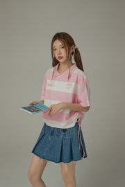 Color Stripe Color Side Drawstring Top