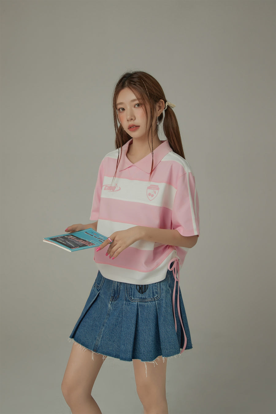 CHUU Color Stripe Color Side Drawstring Top