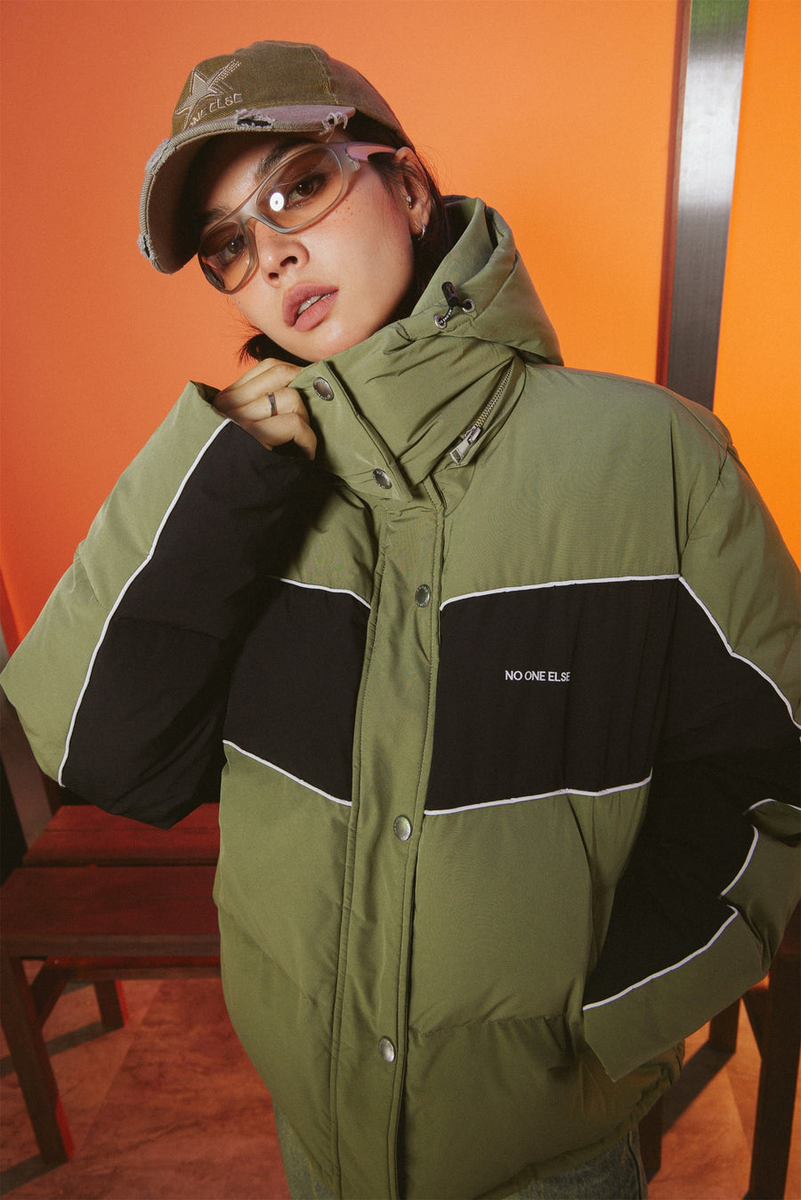 CHUU Color Combination Oversized Padded Jacket