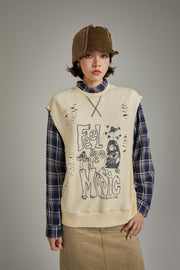 Music Distressed Printed Loose Vest