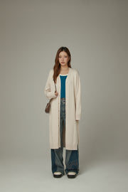 Slit Wrap Button Knit Long Cardigan