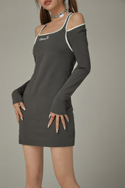 Off Shoulder Split Long Sleeve Mini Dress