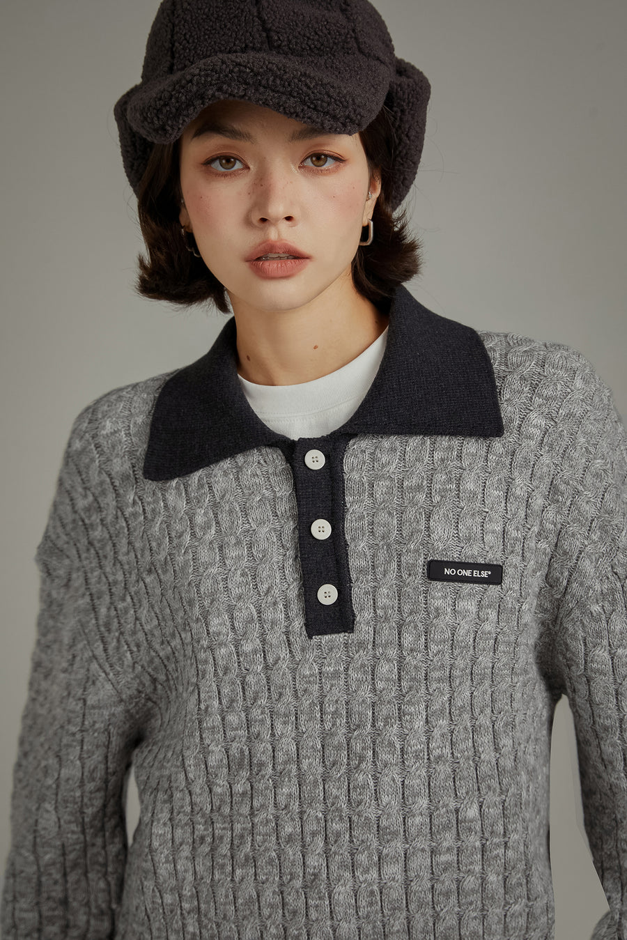 CHUU Polo Neck Twist Knit Sweater