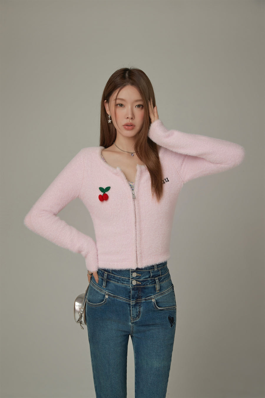 CHUU Logo Cherry Knit Cardigan