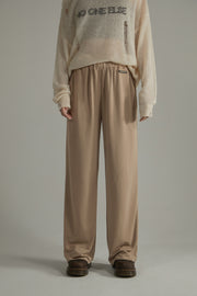 Elastic Waist Stitched Wide Casual Pants