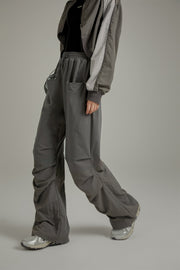 Shirring Drawstring Wide Leg Casual Pants