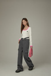 Pocket Side Slit Straight Pants