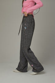 Elastic Waist String Painted Wide Pants