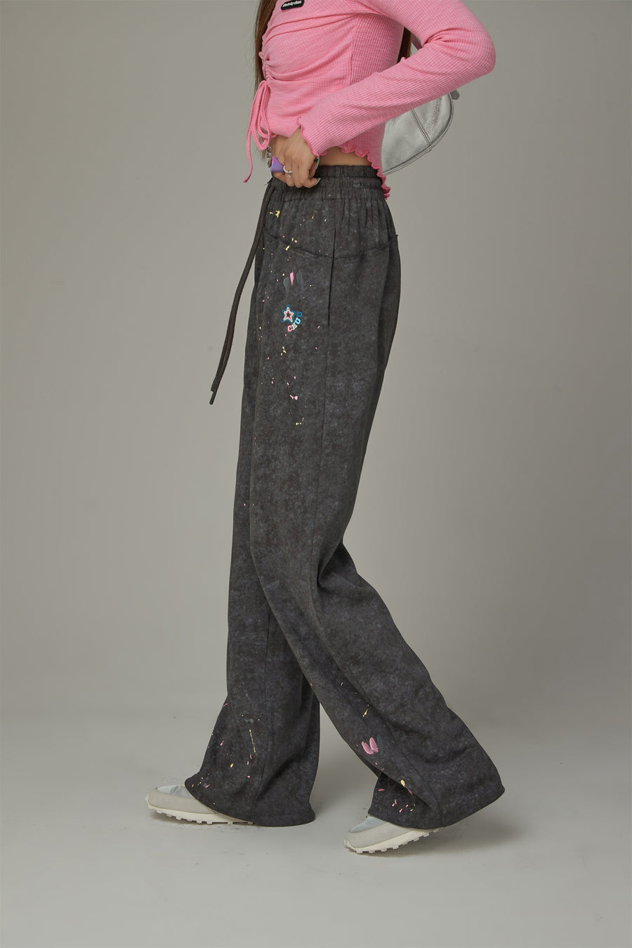 CHUU Elastic Waist String Painted Wide Pants