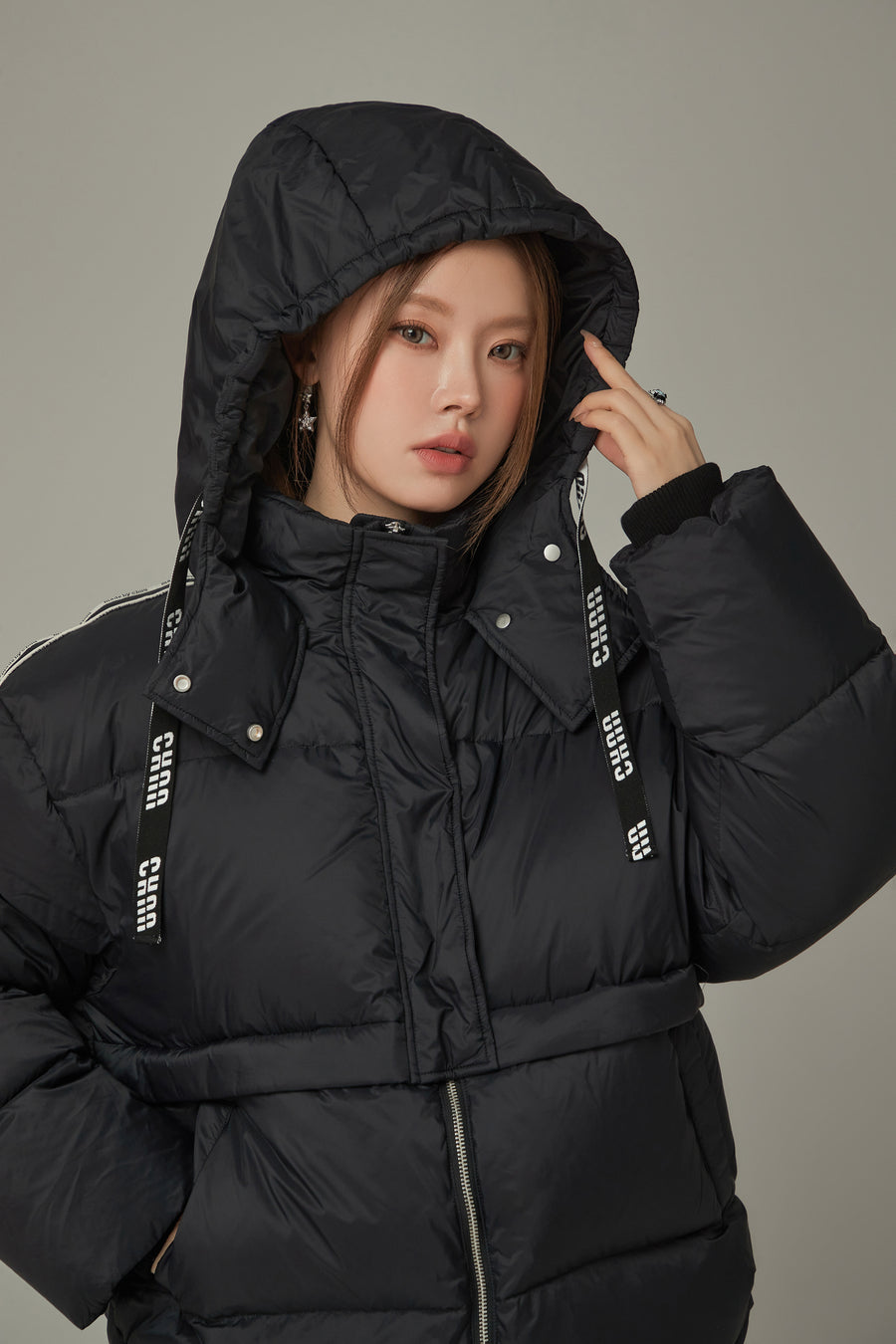 CHUU Logo String Hooded Oversized Padded Jacket