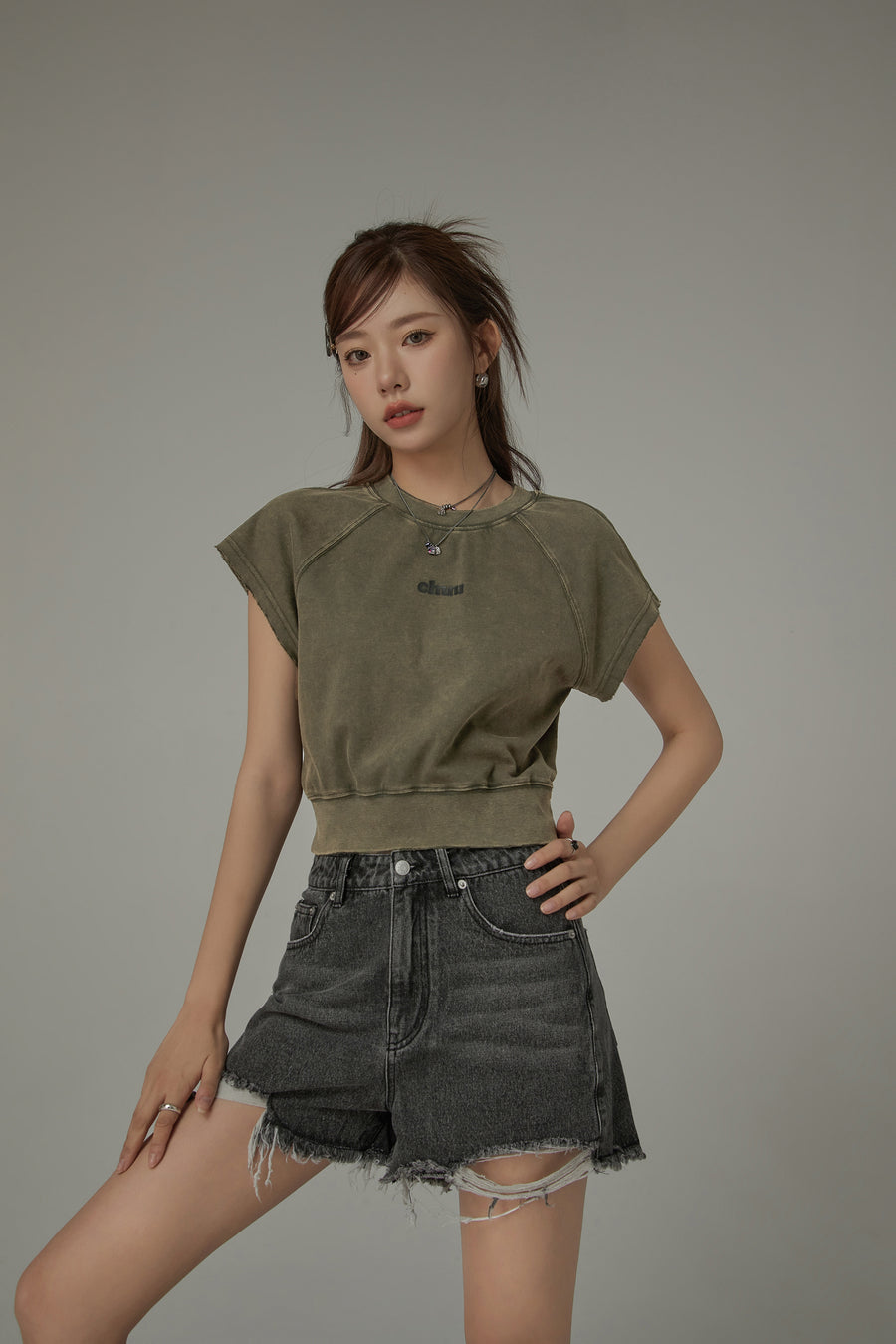 CHUU Vintage Washed Raglan Short Sleeve Top