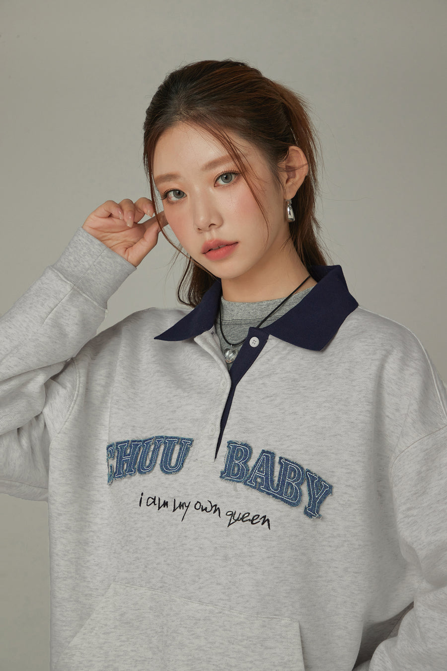 CHUU Polo Neck Boxy Sweatshirt