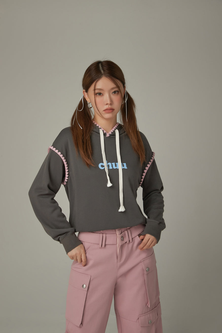 CHUU Logo Lined String Hoodie