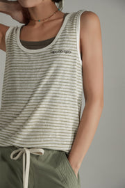 Striped U-Neck Contrast Color Sleeveless Top