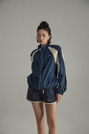 Colorblocked Boxy Sports Style Casual Drawstring Jacket