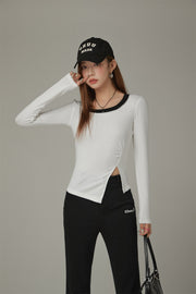 Slit Long Sleeve Simple T-Shirt