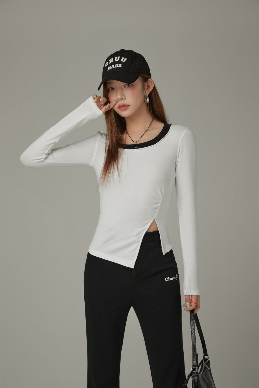 CHUU Slit Long Sleeve Simple T-Shirt