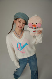 Logo Heart V-Neck Knit Sweater