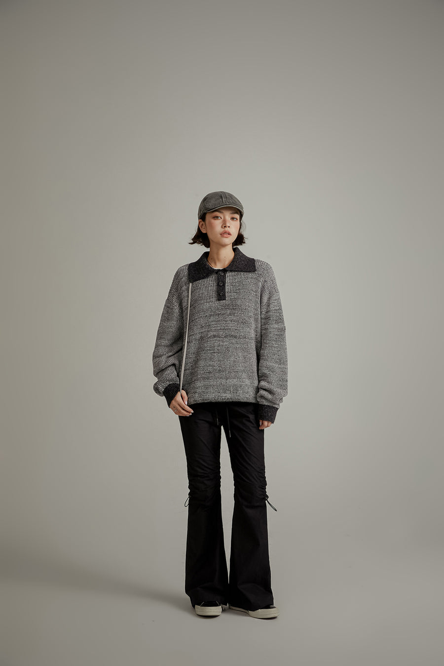 CHUU Polo Neck Color Combination Knit Sweater