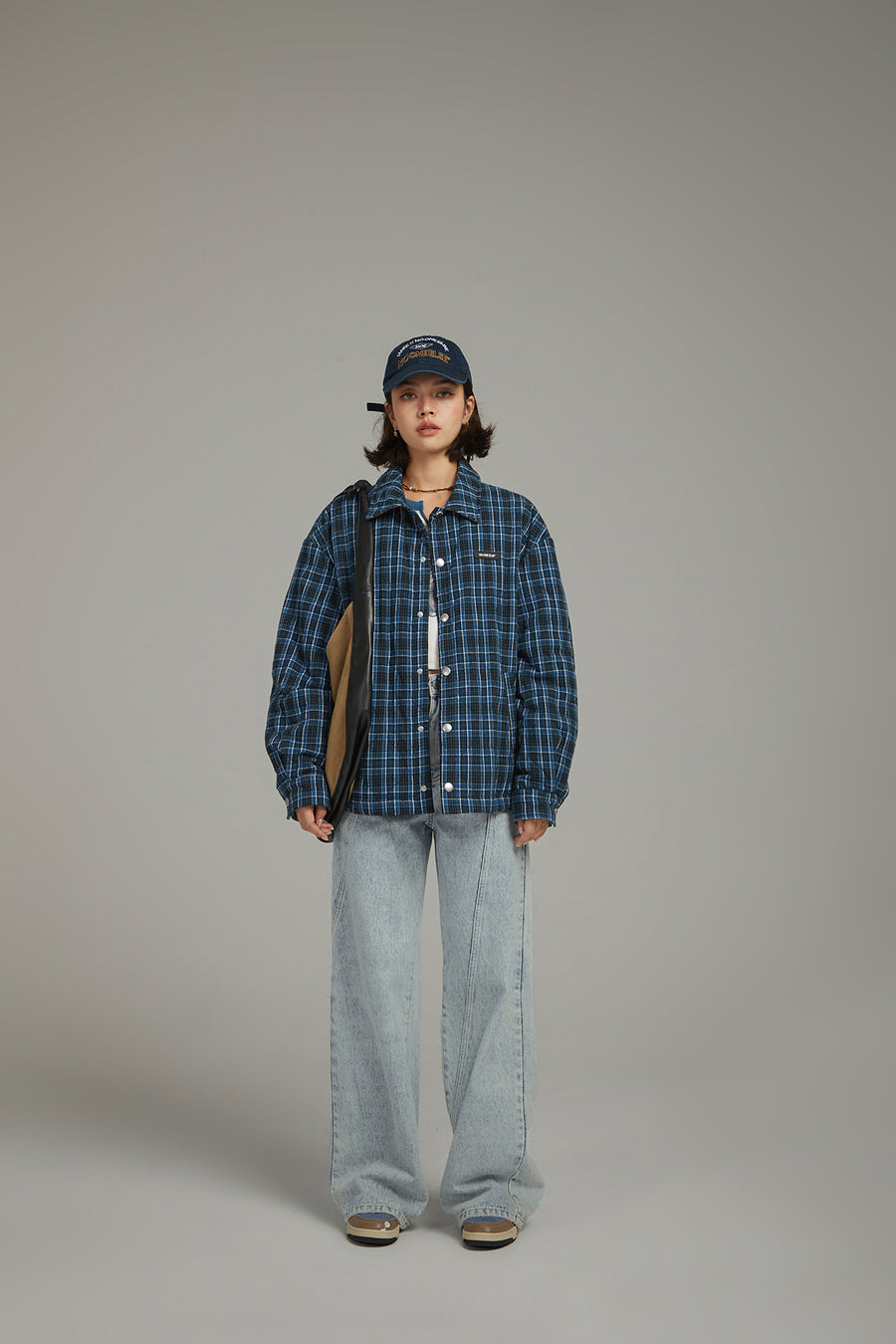 CHUU Lined Stitch Wide Denim Pants