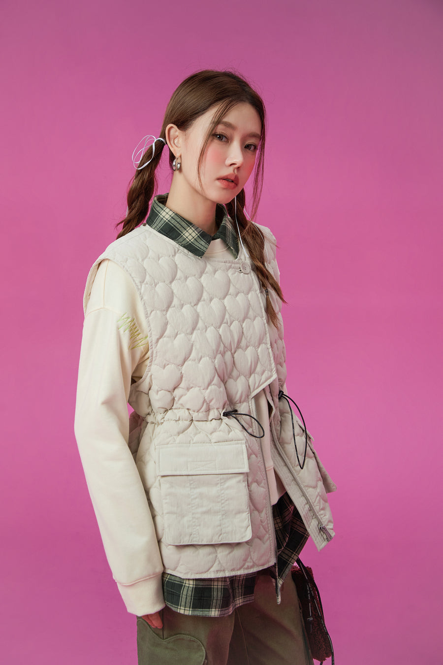 CHUU Heart Quilted Padded Vest