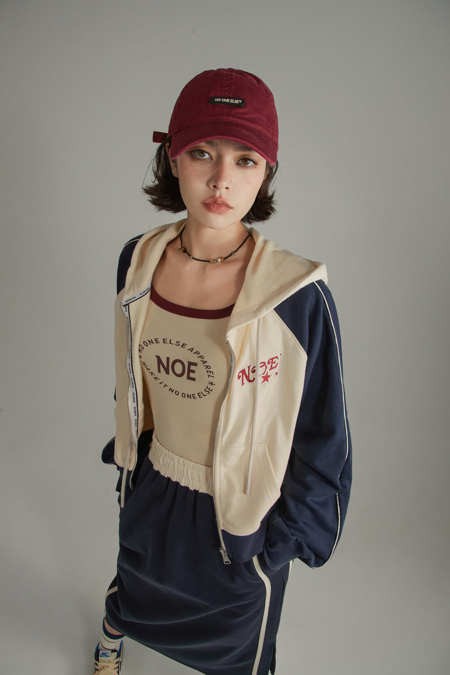 CHUU Contrast Raglan Vintage Zip-Up