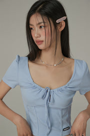 U-Neck Shirring String Corset Top