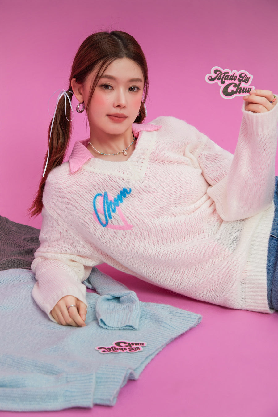 CHUU Heart V-Neck Knit Top