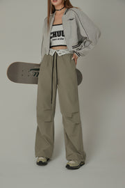 Color Matching Folded Waist Collar String Pants